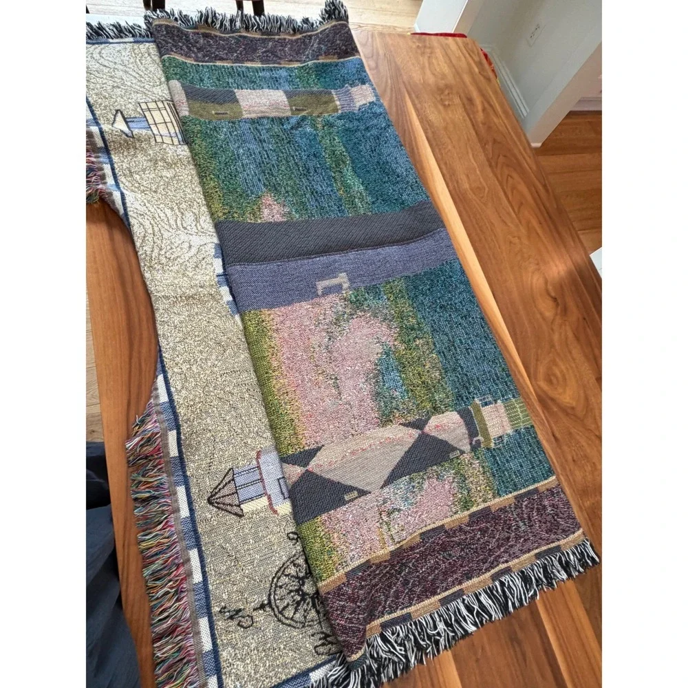 VTG Home Interiors Lighthouse Cotton Woven Throw Blanket Multicolor Nautical